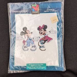 unused mickey & minnie bebop sock hop cross stitch kit